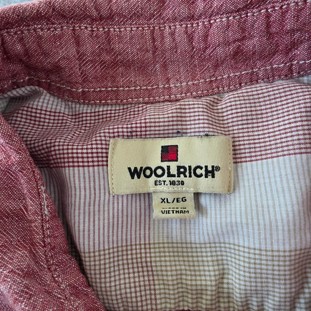 Woolrich Mens XL Red Heathered Cotton Short Sleeve Button Down Work Shirt - Picture 3 of 8